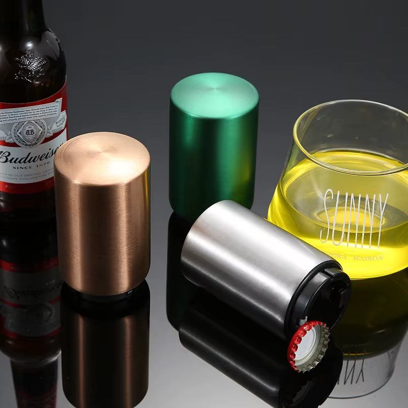Automatic Beer Bottle Opener Magnetic Stainless Steel Push down Bottle Popper Wine Beer Soda Cap Opener Kitchen Accessories