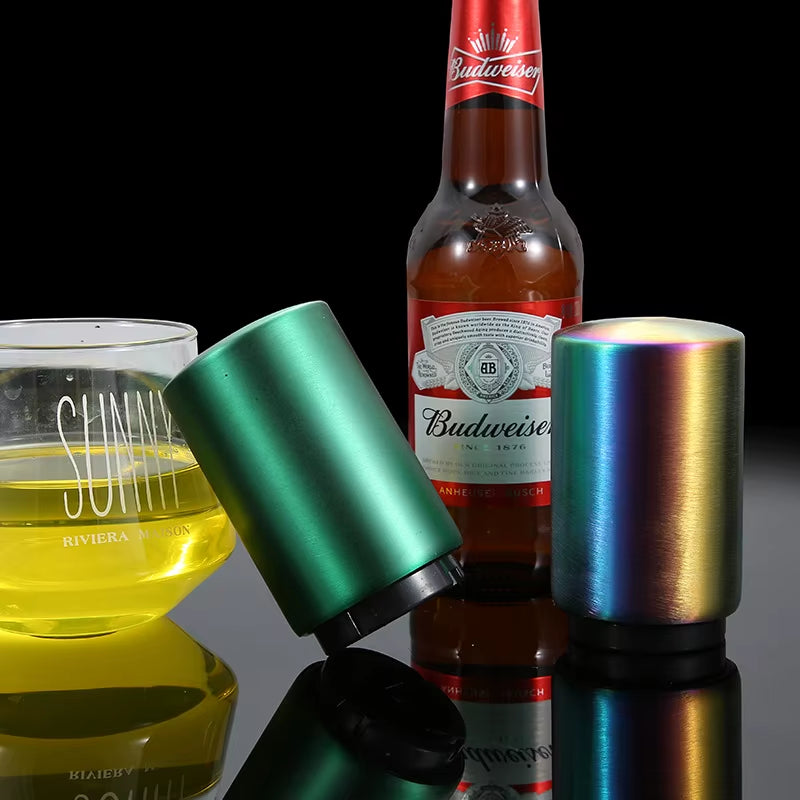 Automatic Beer Bottle Opener Magnetic Stainless Steel Push down Bottle Popper Wine Beer Soda Cap Opener Kitchen Accessories